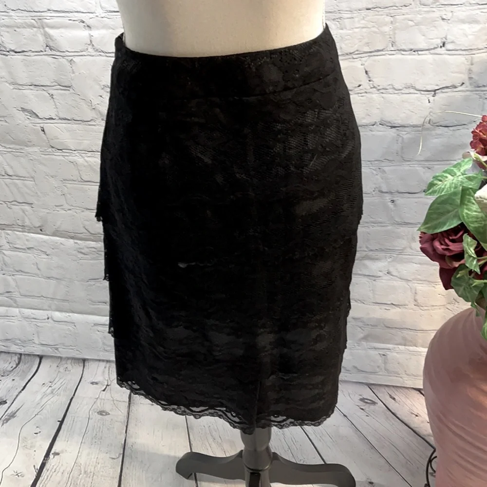 Sharagano Black Lace Tiered Skirt-8